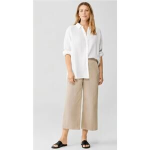 Eileen Fisher 100% Organic Linen Wide Leg Cropped Pants Size 6 Coastal Preppy
